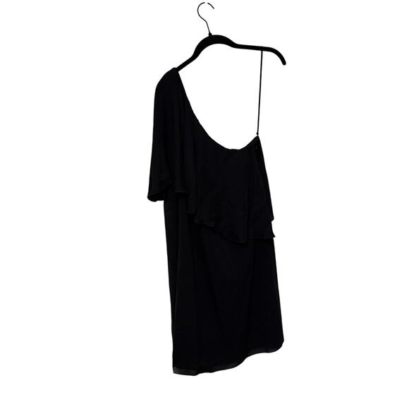 Alice + Olivia Black One Shoulder Ruffle Silk Mini Dress Size Medium - Picture 3 of 7